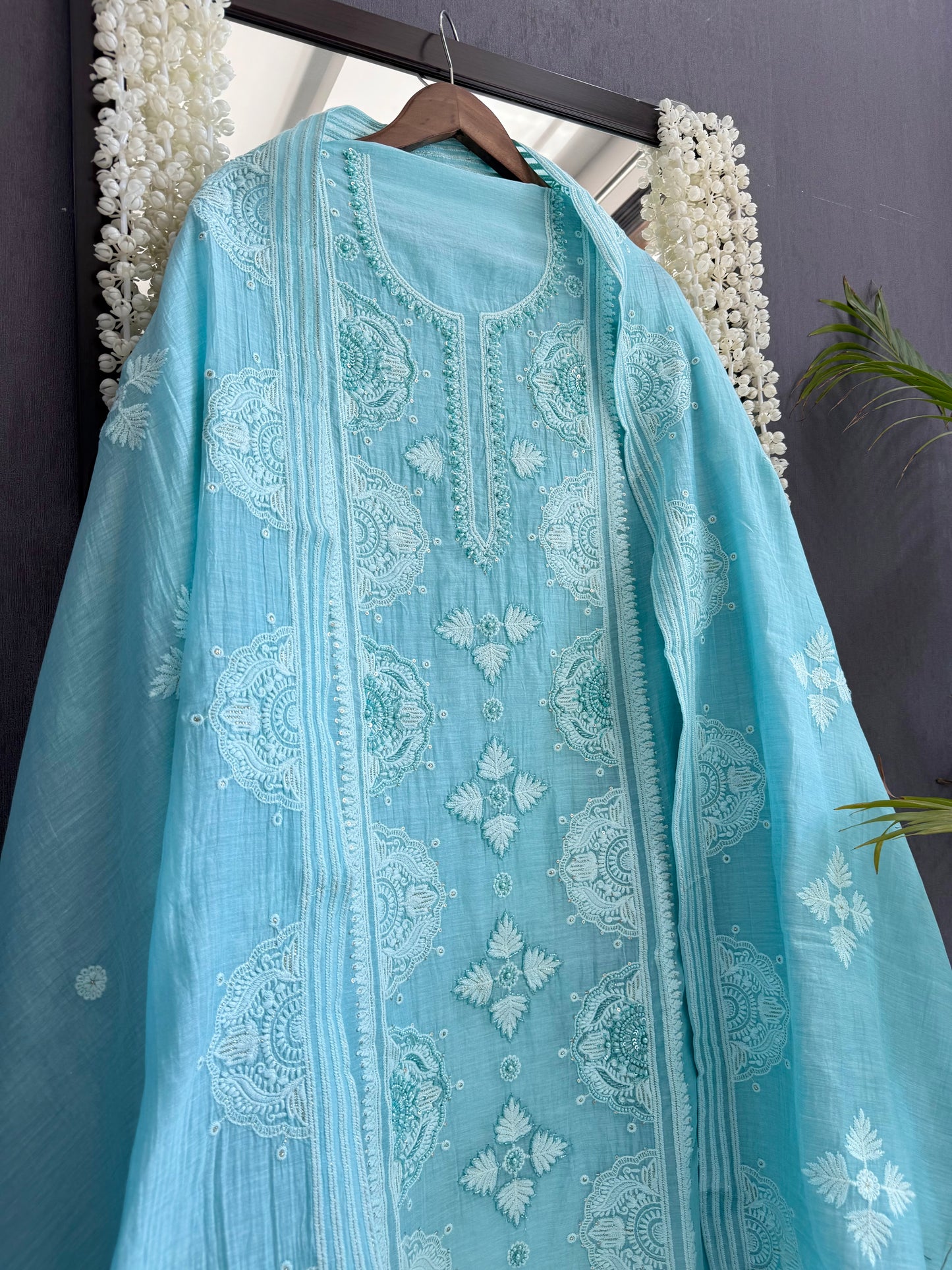Luxurious Mul chanderi lucknowi handwork suit