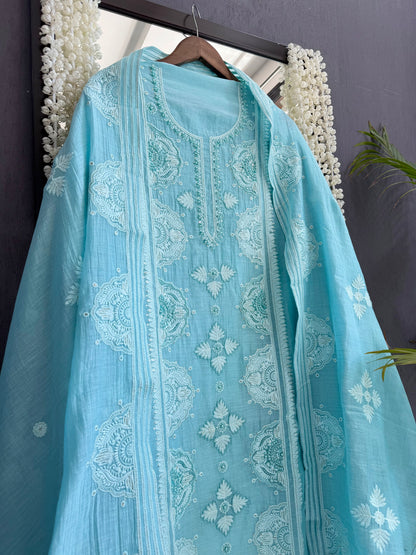 Luxurious Mul chanderi lucknowi handwork suit