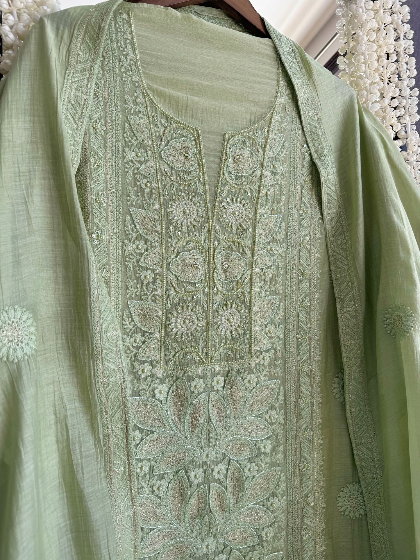 Luxurious Mul chanderi lucknowi handwork suit