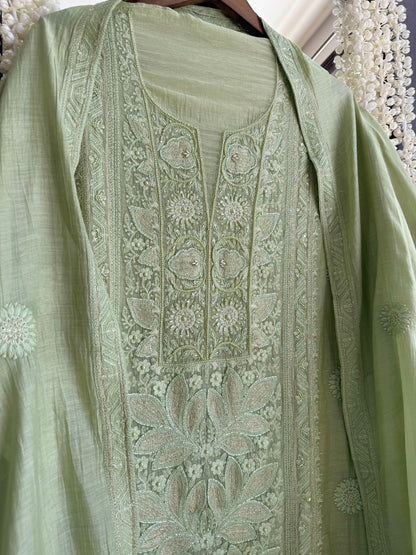 Luxurious Mul chanderi lucknowi handwork suit