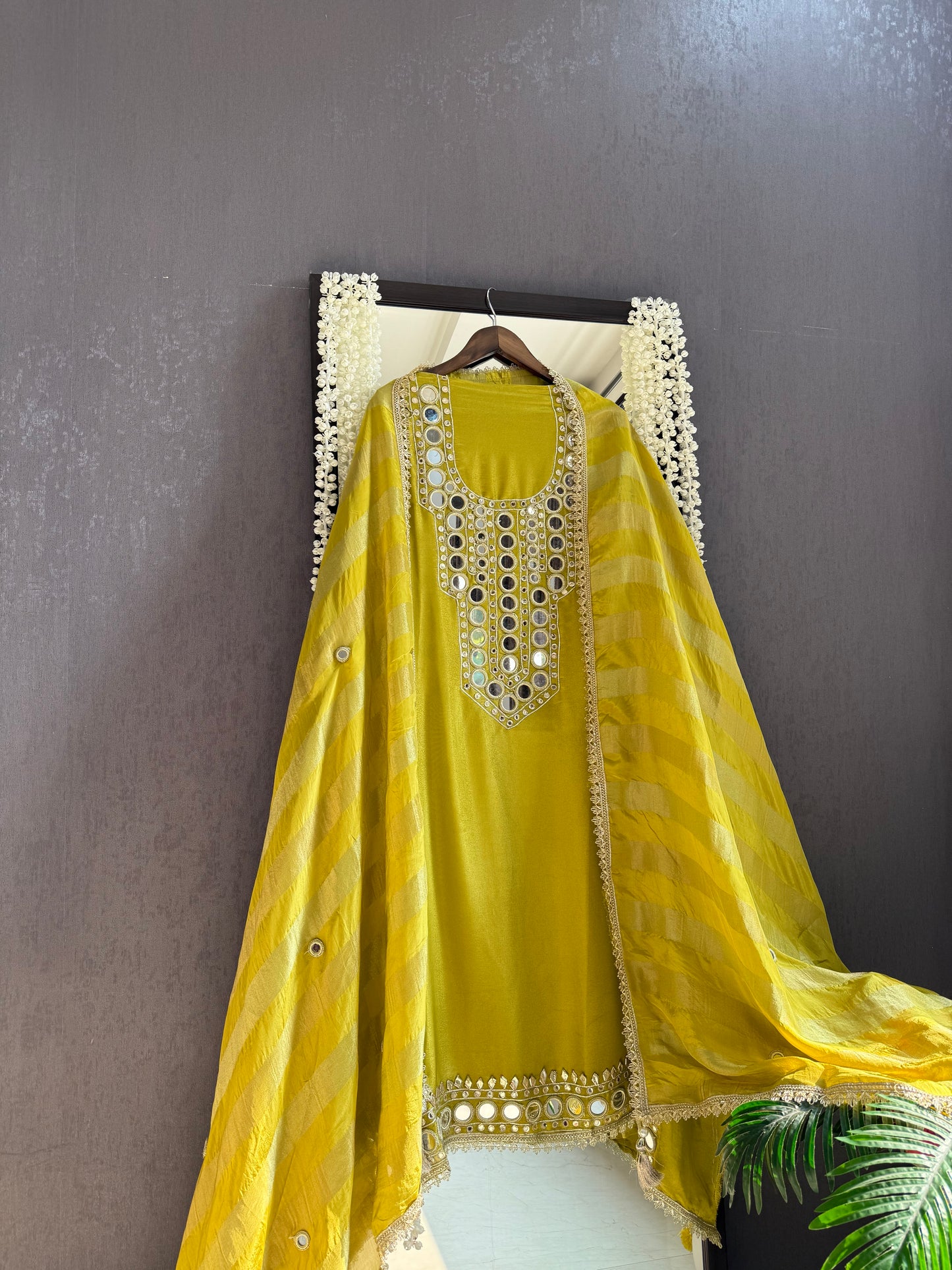 Tissue silk Mirrorwork suit