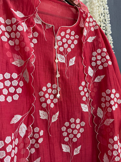 Luxurious Mul chanderi appliqué work suit