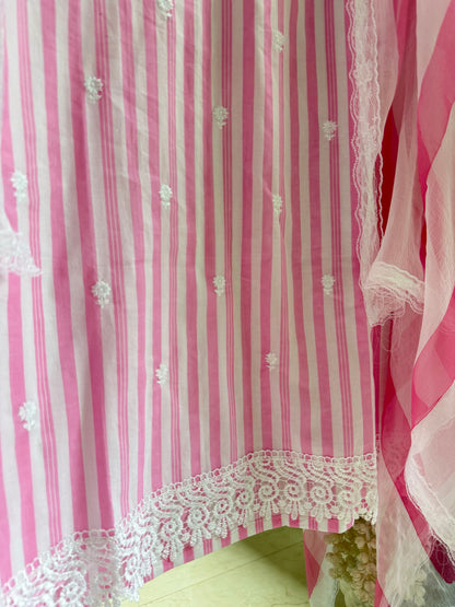 Striped cotton Lucknowi suit