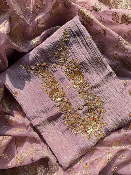 Luxurious crush tissue zardozi embroidered suit