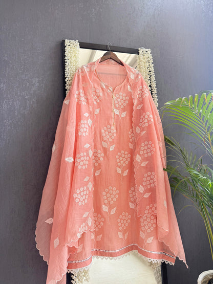 Luxurious Mul chanderi appliqué work suit