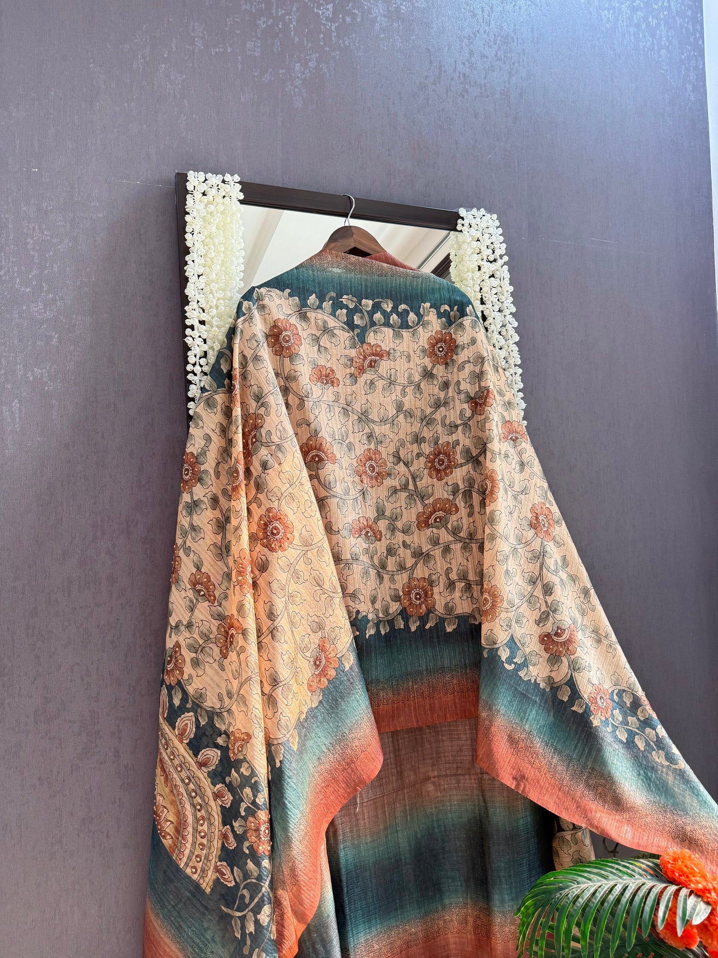 Pure linen frenchknot kalamkari suit