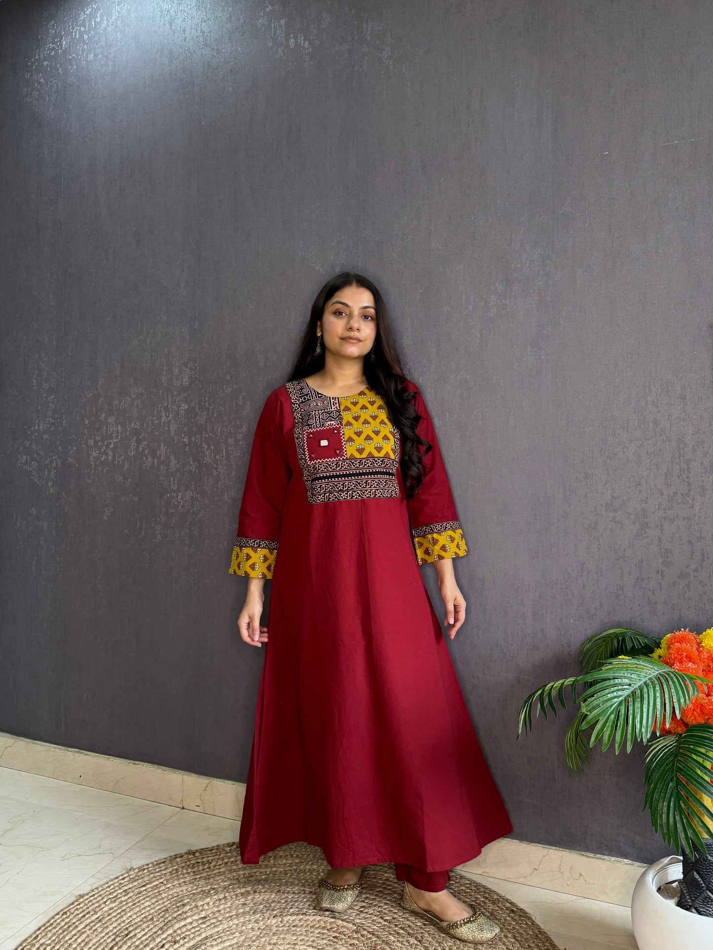 Mirror ajrakh A line suit set