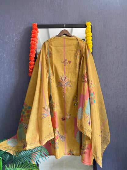 Linen peacock handwork suit