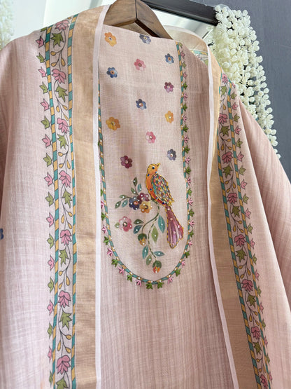 Linen birds kanthawork suit