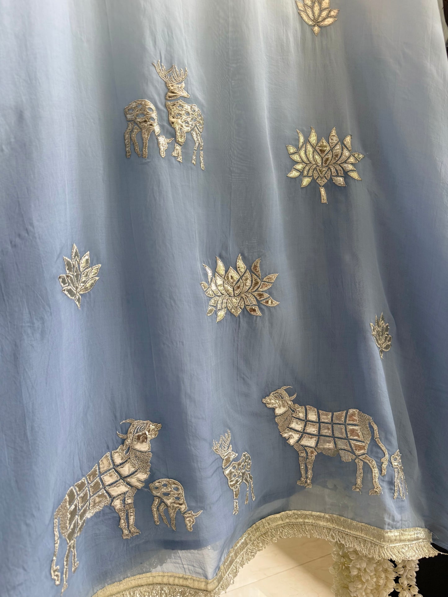 Luxurious organza gota appliqué work suit