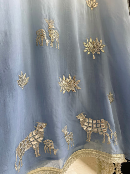Luxurious organza gota appliqué work suit