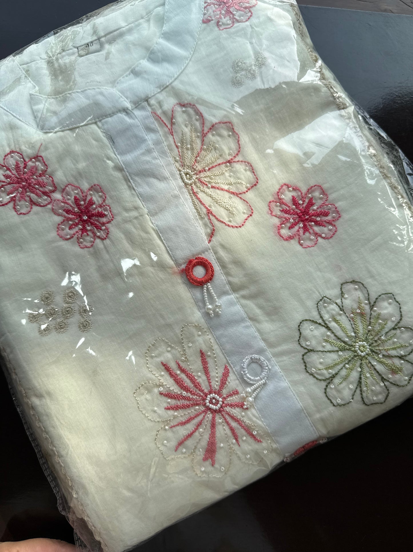 Premium cotton cutwork pearl set