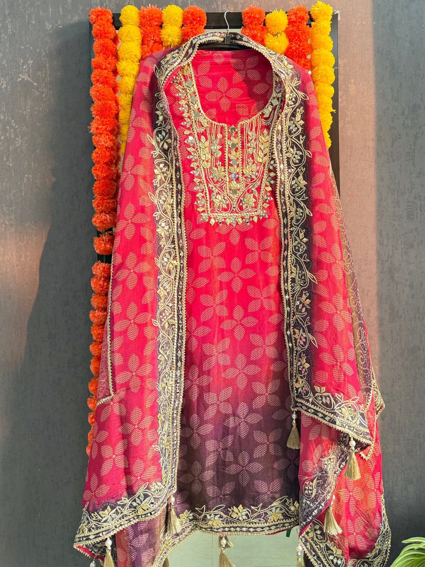 Luxurious Bhandej ombré gotapatti suits