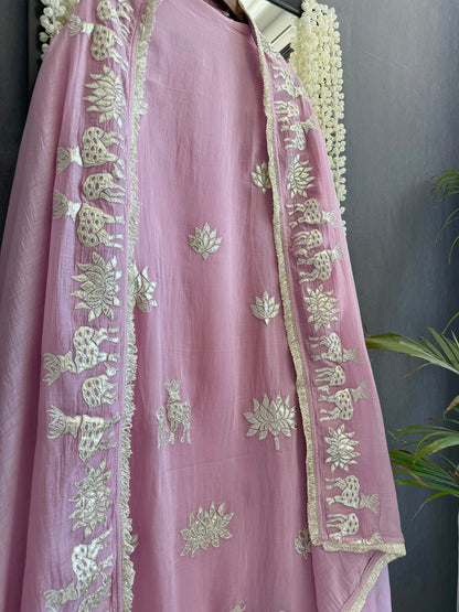 Luxurious Mul chanderi gota appliqué work suit