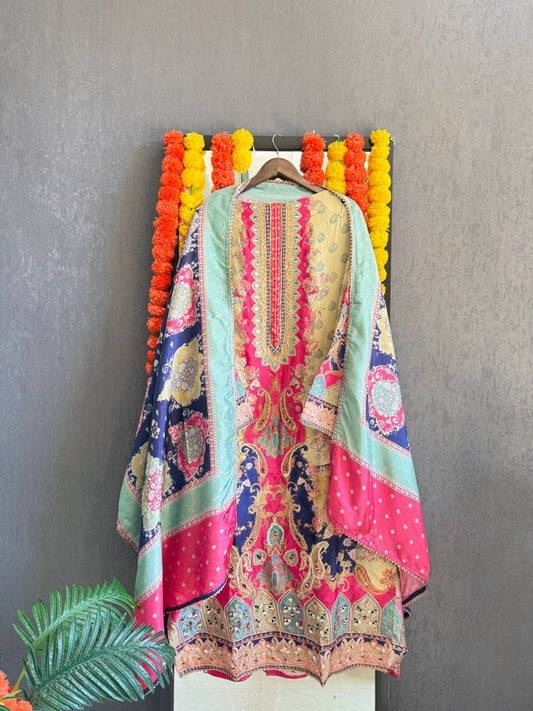 Leather patti pakistani suit