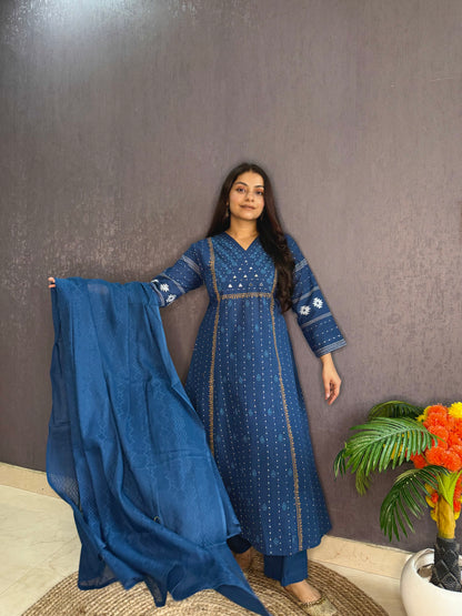 Jamdani Mirror cotton A line suit set