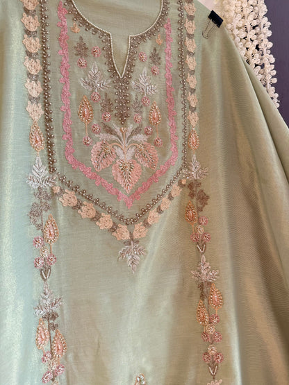 Premium tissue linen silk hand embroidered suit