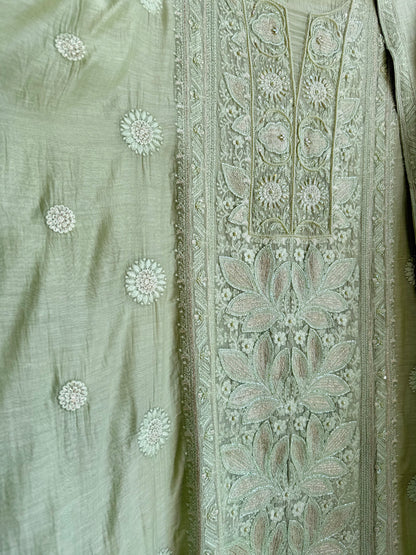Luxurious Mul chanderi lucknowi handwork suit
