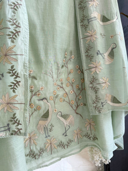 Luxurious Mul chanderi flamingos suit
