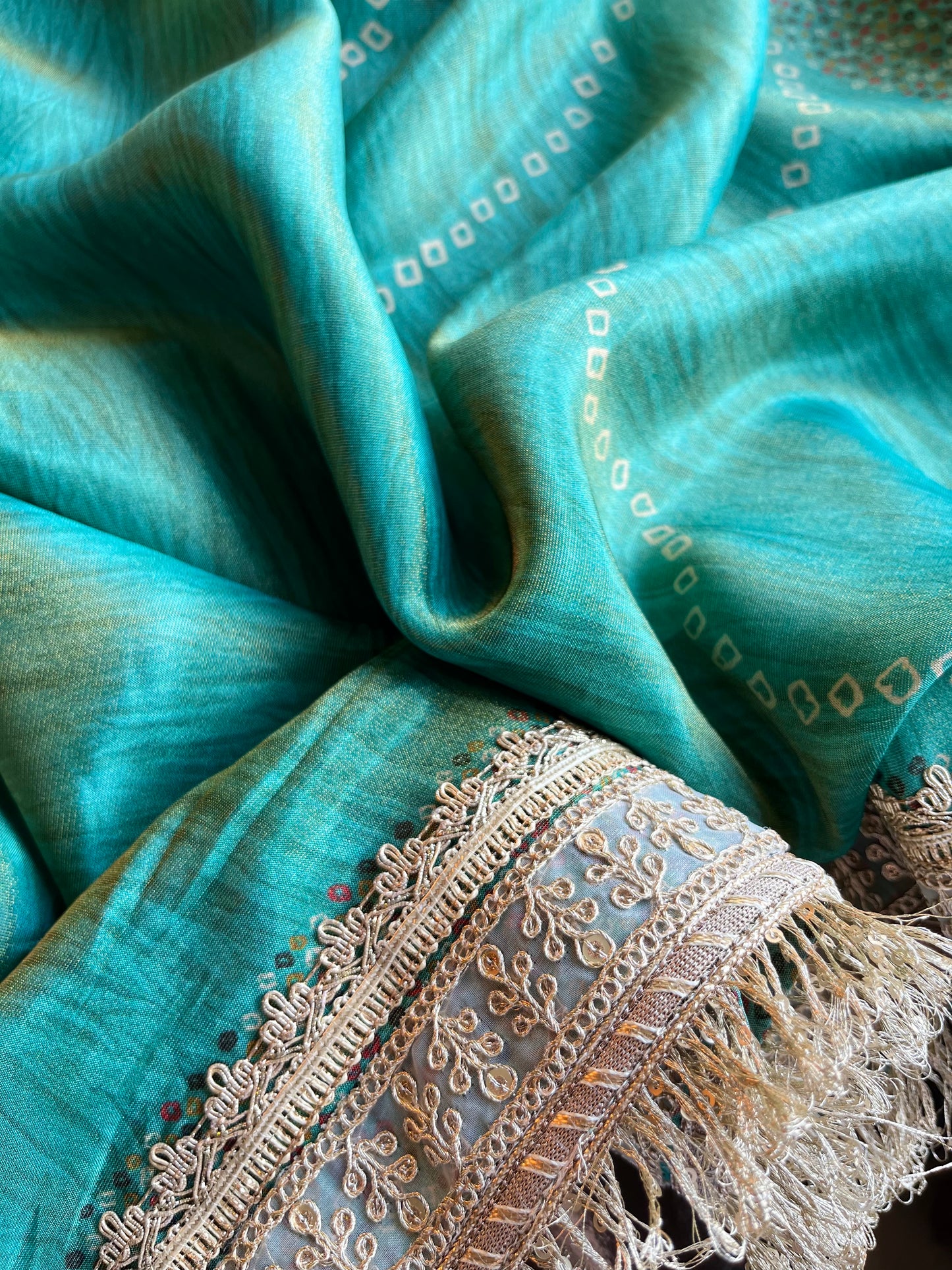Luxurious zari woven tissue silk suit