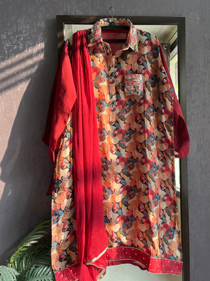 Floral organza handwork coordset