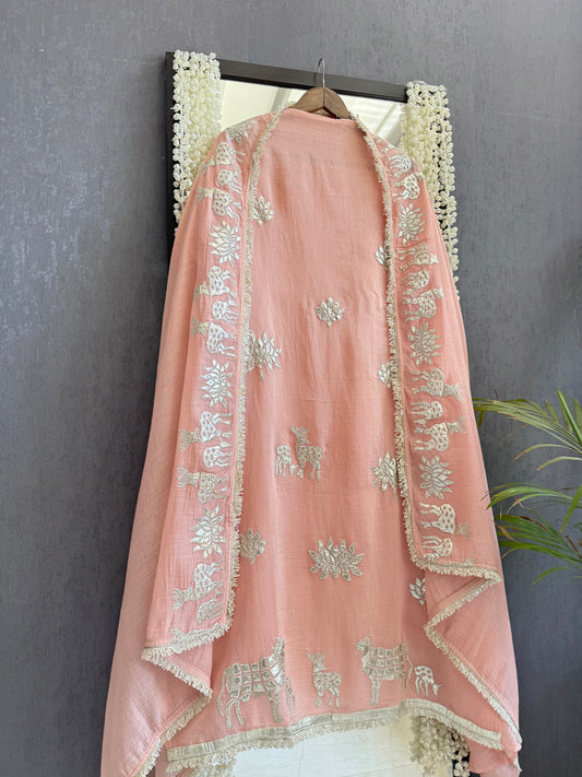 Luxurious Mul chanderi gota appliqué work suit