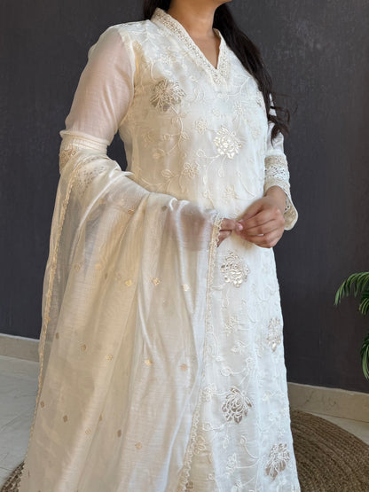 Gold appliqué floral chanderi suit