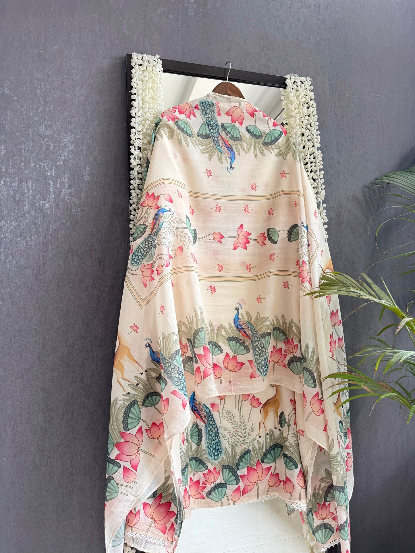 Mulmul cotton deers peacock handwork suit