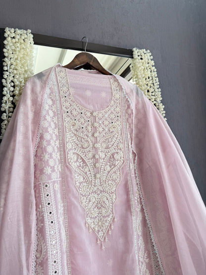 Luxurious Mul chanderi lucknowi handwork suit