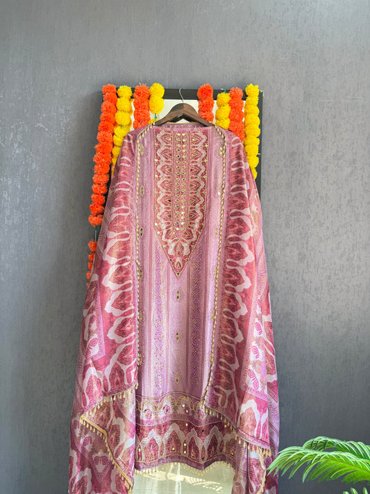 Luxurious bandhani hearts kundan suit