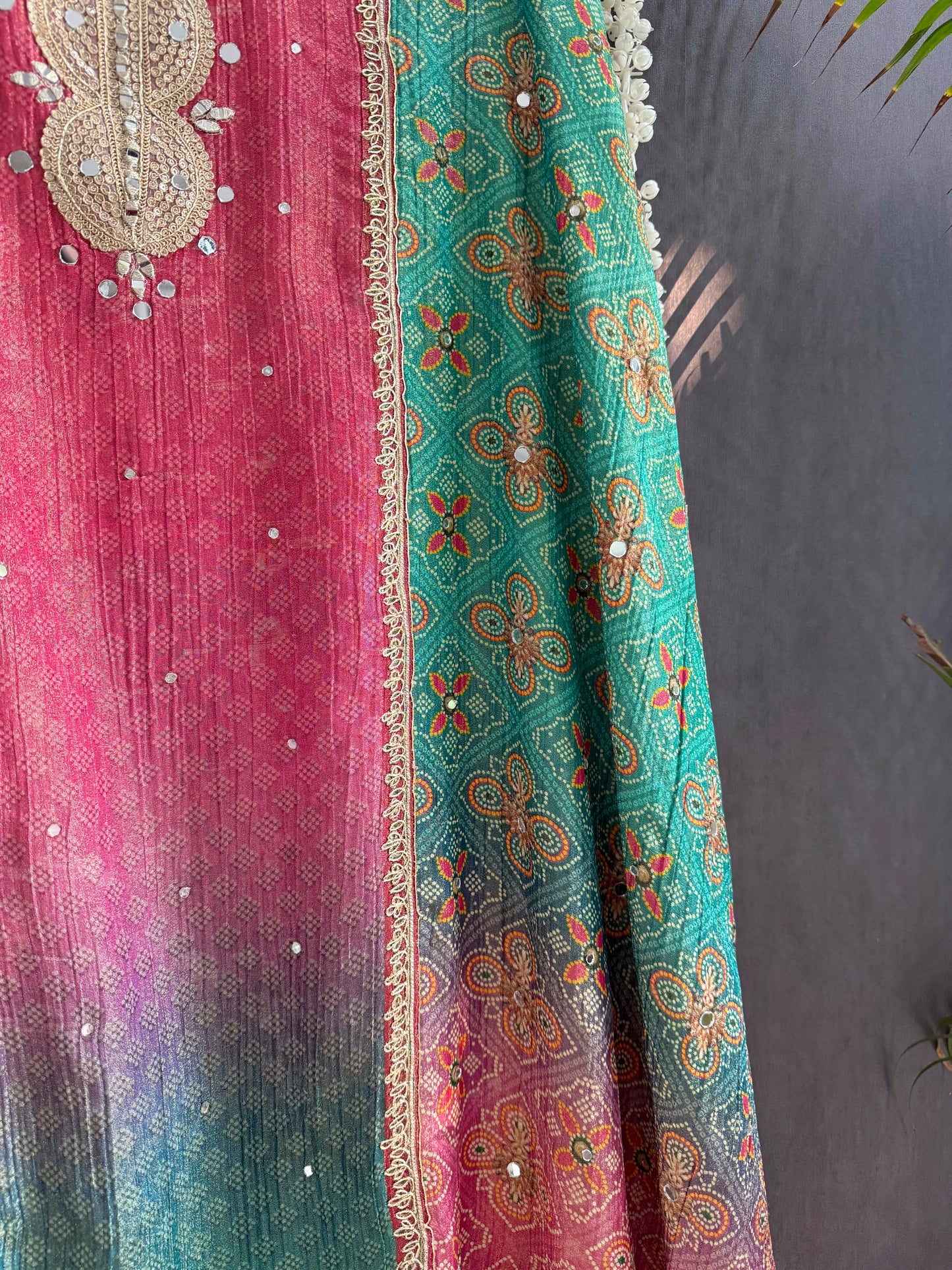 Crush tissue Bandhani ombré suit