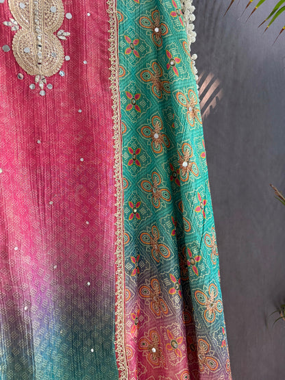 Crush tissue Bandhani ombré suit