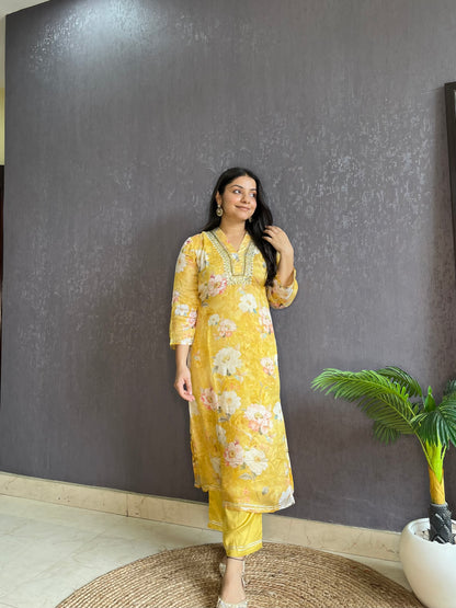 Chinon floral handwork Kurta sets
