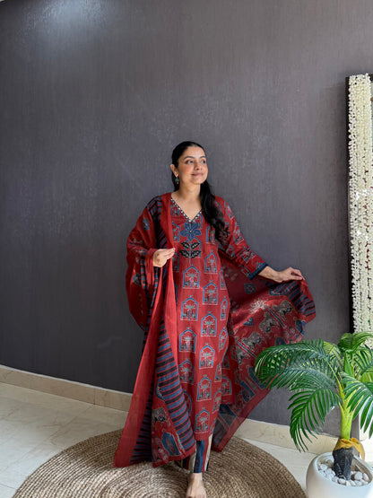 Pure cotton ajrakh pichwai suit set