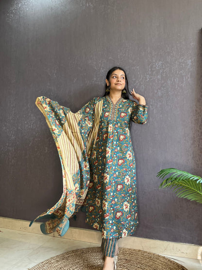 Mulmul cotton printed suit