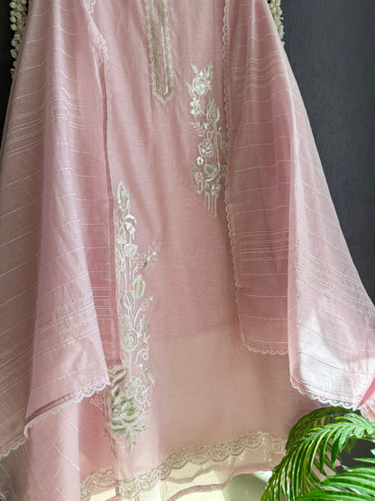 Luxurious Mul chanderi gold appliqué work suit