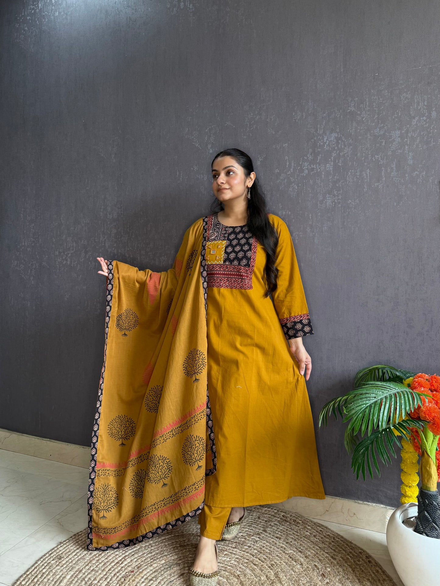 Mirror ajrakh A line suit set