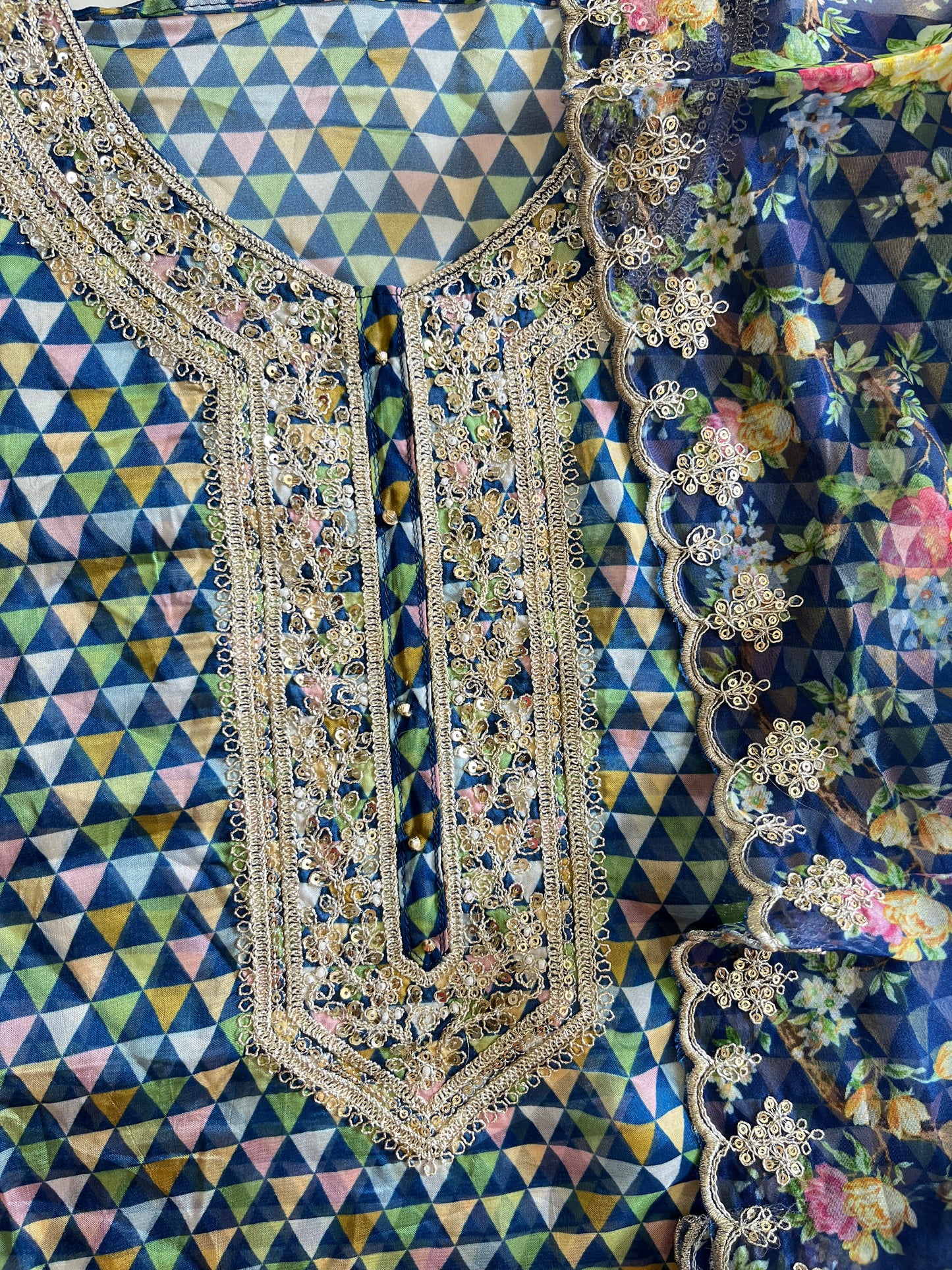 Aari work pearlwork organza suits