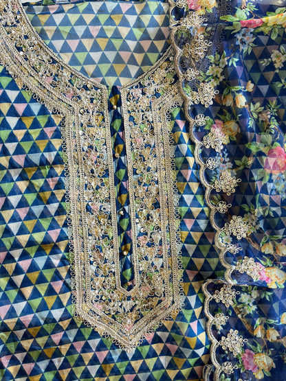 Aari work pearlwork organza suits
