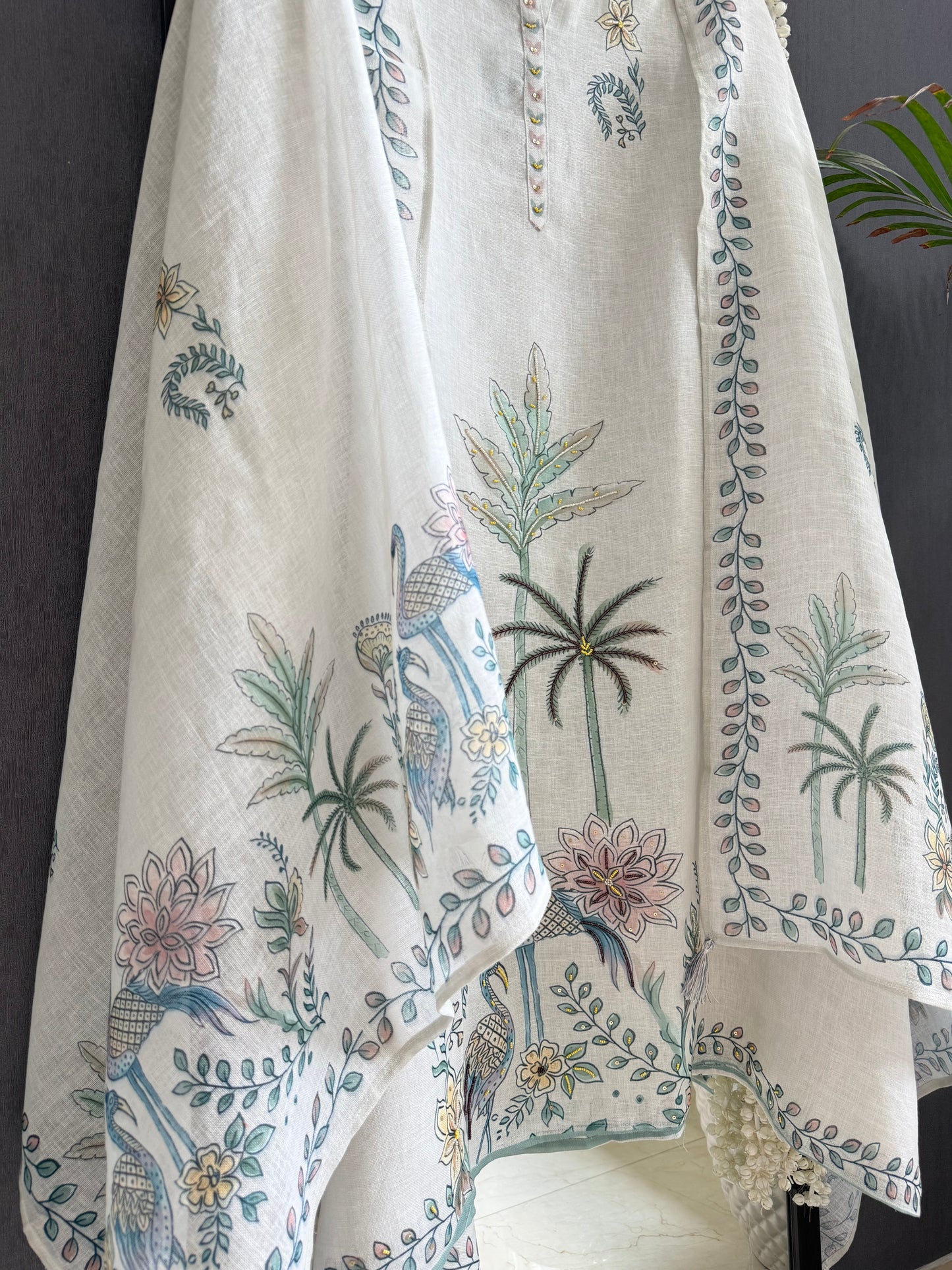 Pure linen florals handwork suit