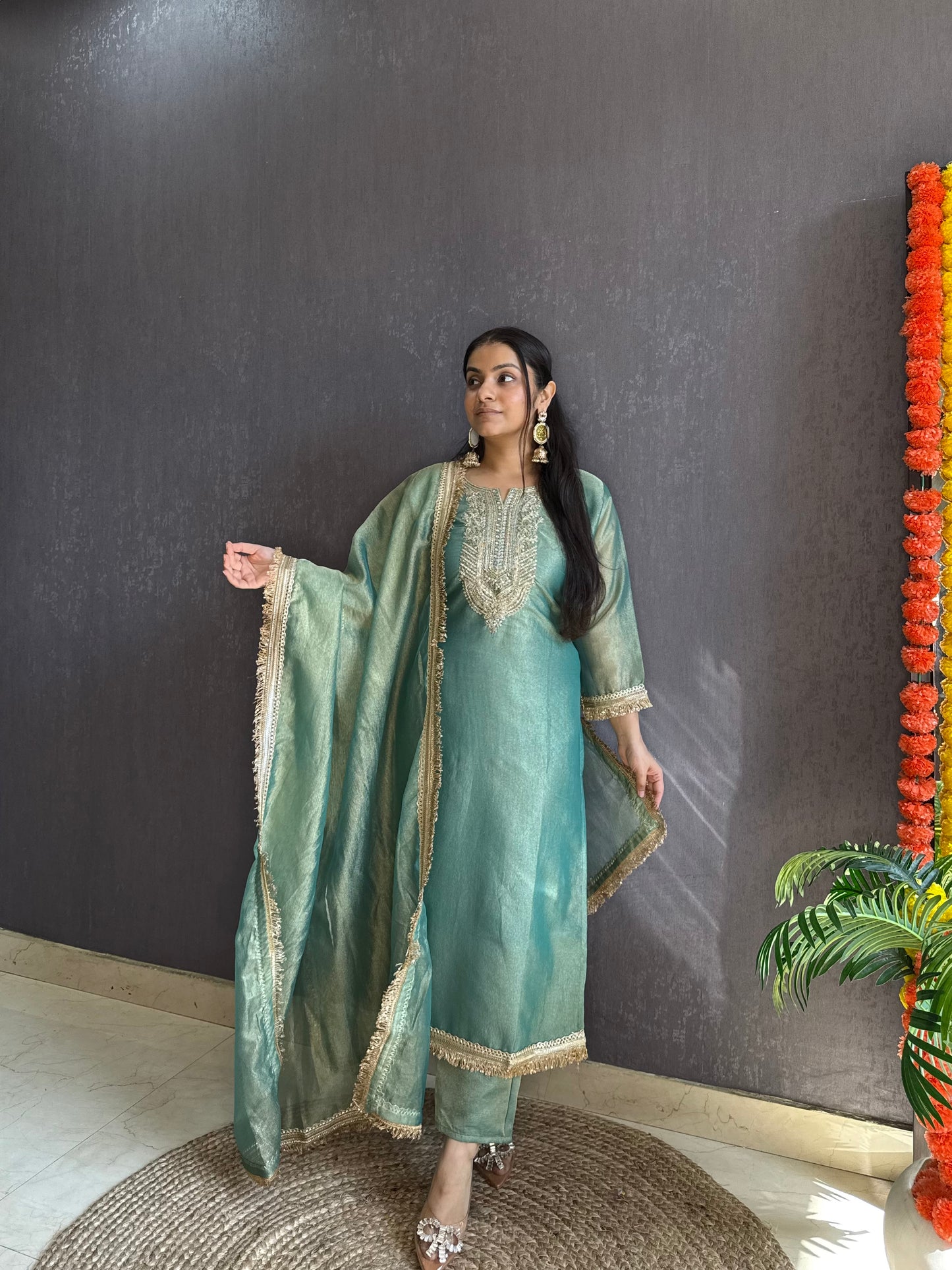 Tissue silk Handwork suit set
