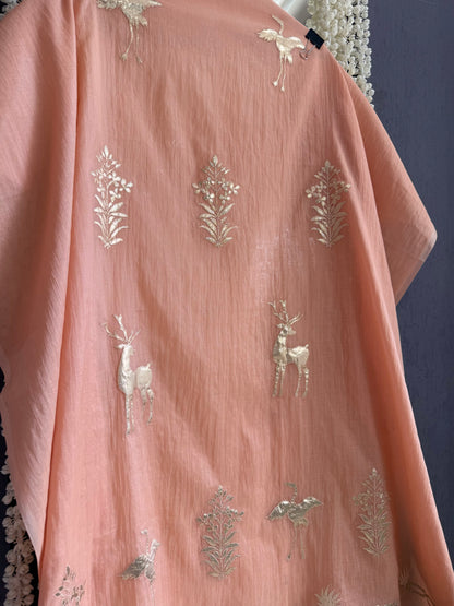Luxurious Mul chanderi appliqué work suit
