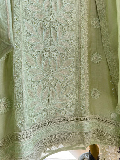 Luxurious Mul chanderi lucknowi handwork suit