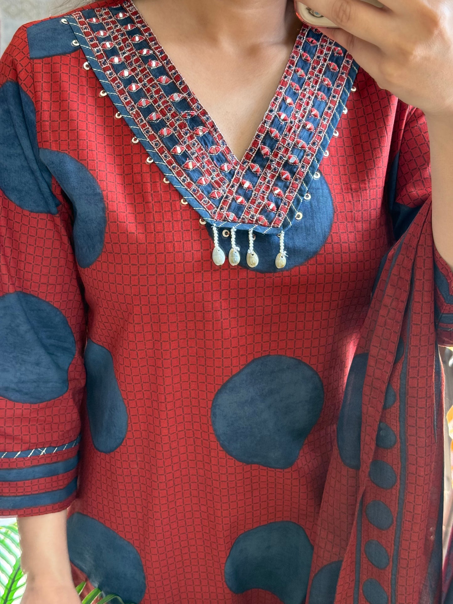 Pure cotton Ajrakh polka dots suit set