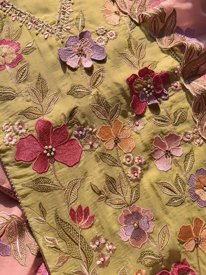 Luxurious organza appliqué work floral suit