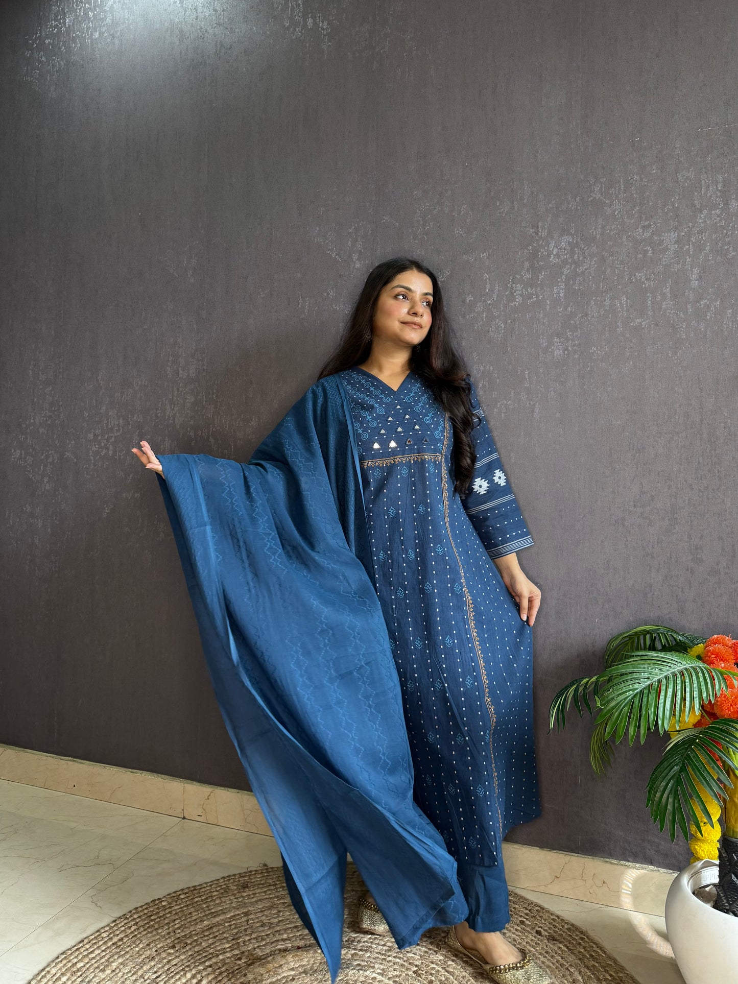Jamdani Mirror cotton A line suit set