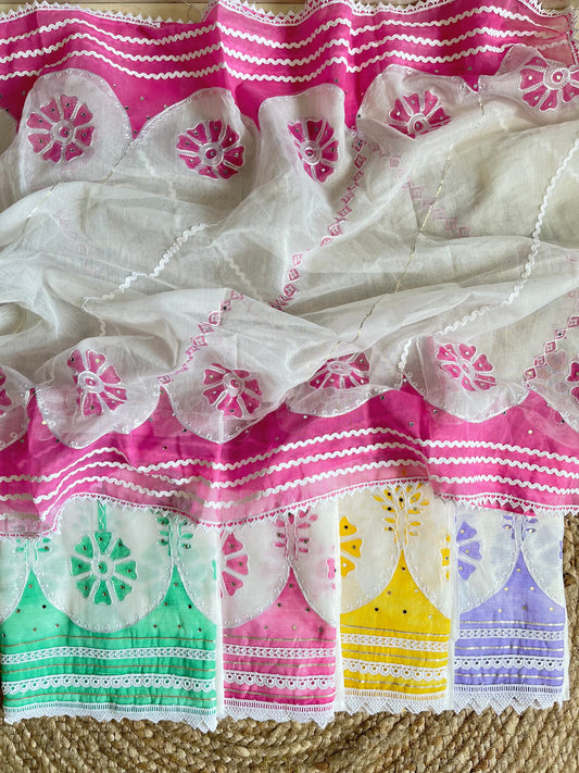 Kota doria aari work handpainted suits