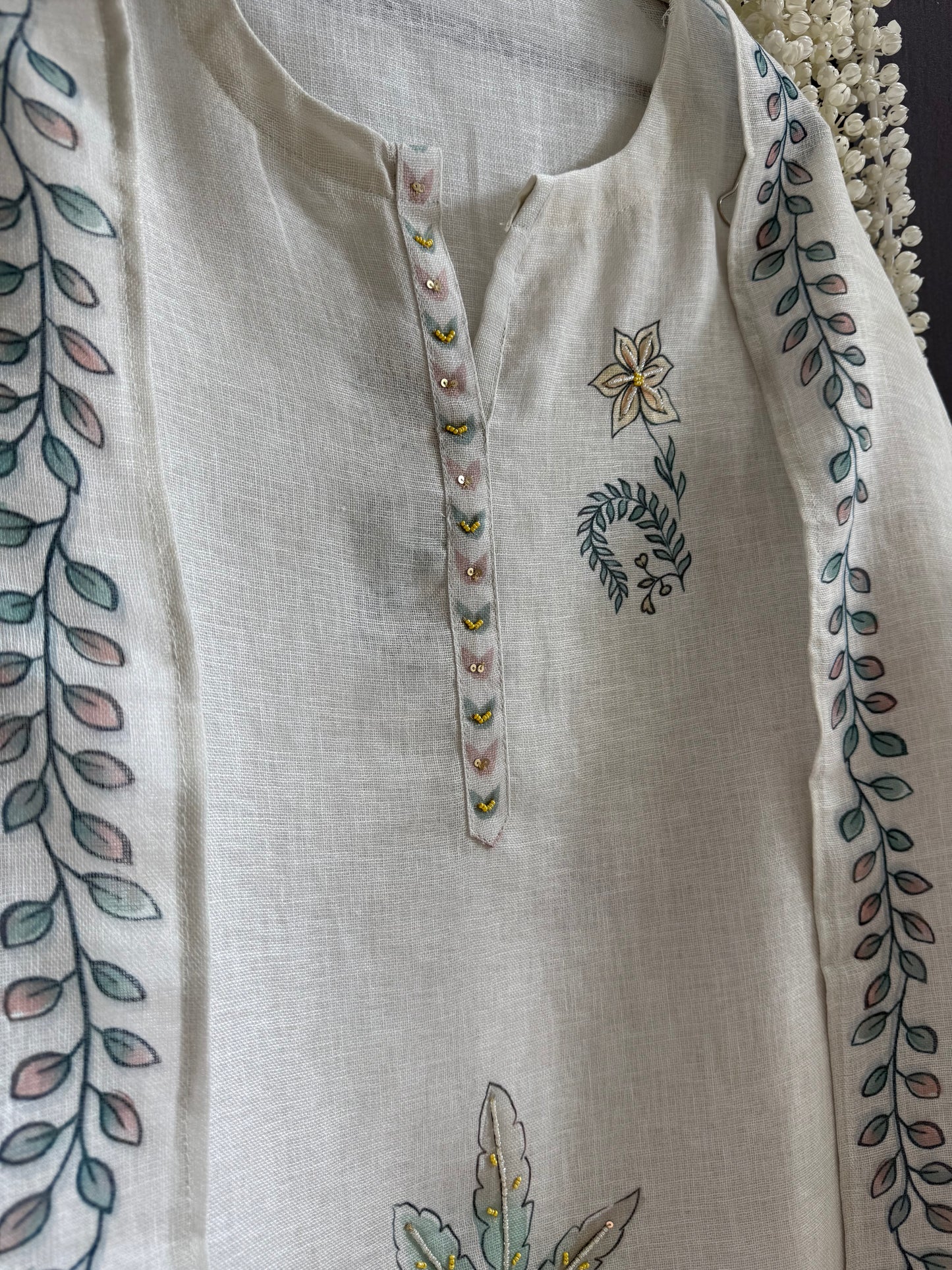 Pure linen florals handwork suit