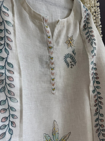 Pure linen florals handwork suit
