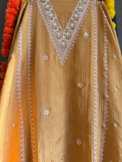 Crush tissue kashmiri aari work suit